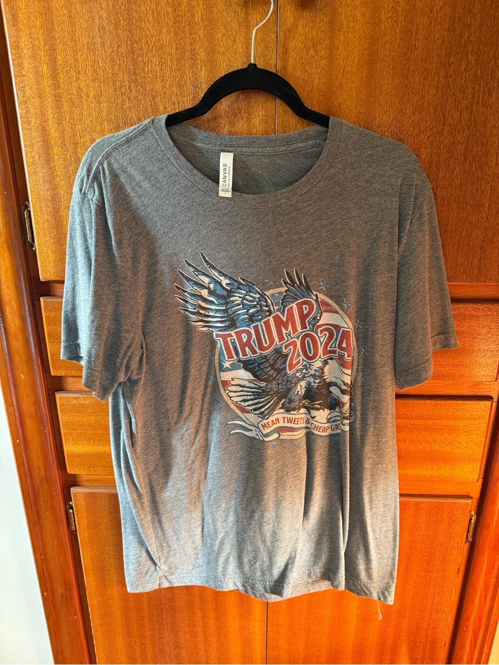 Bella Canvas Gray Short-Sleeve Tee with Red, Blue Eagle Graphic
